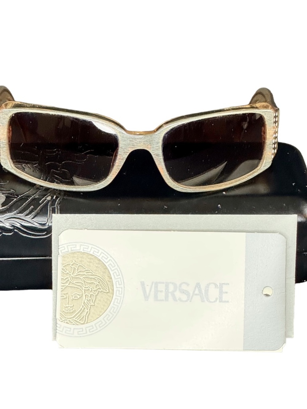 Versace Women's Vintage Sunglasses Champagne Gold Frame Brown Gradient Lenses